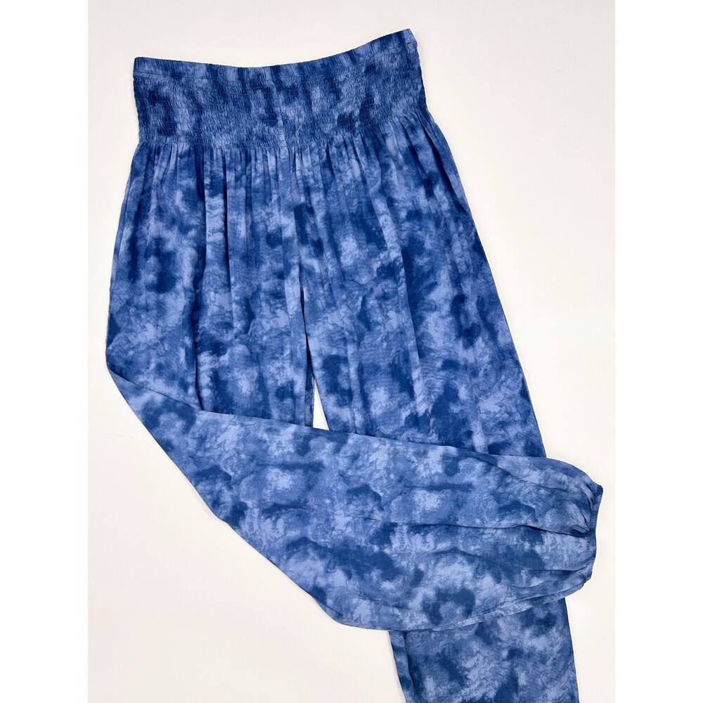 Lotus And Luna Blue Tie-Dye Rayon Wide Leg Smocked Waist Harem Pants MEDIUM - Picture 9 of 9